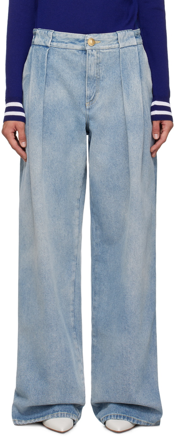Cotton Pleated Blue Jeans