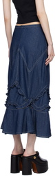 Anna Sui Navy Ruffle Denim Maxi Skirt