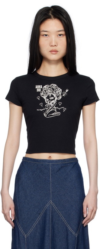Photo: Anna Sui Black Crewneck Beach Girl Baby T-shirt