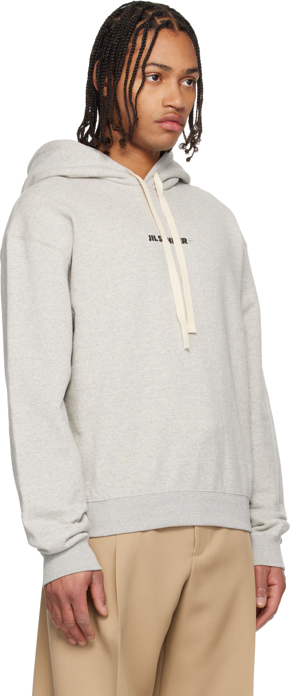 Jil Sander Gray Printed-Logo Hoodie