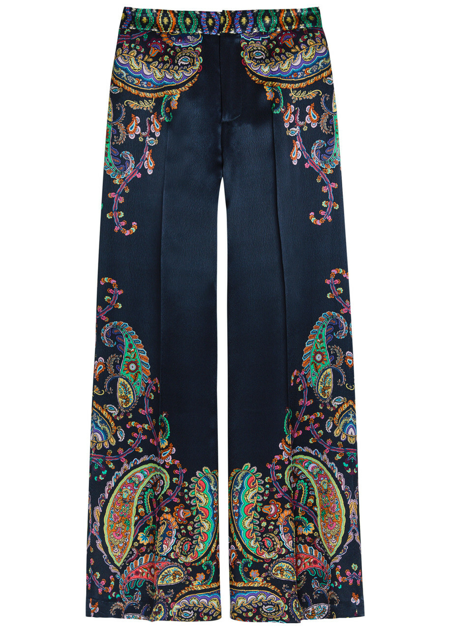 Etro Paisley-print Satin Trousers Black