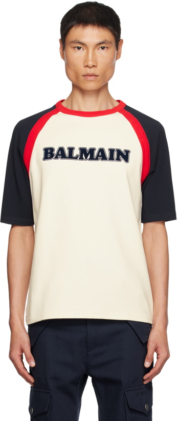 Photo: Balmain Off-White & Navy Retro T-Shirt