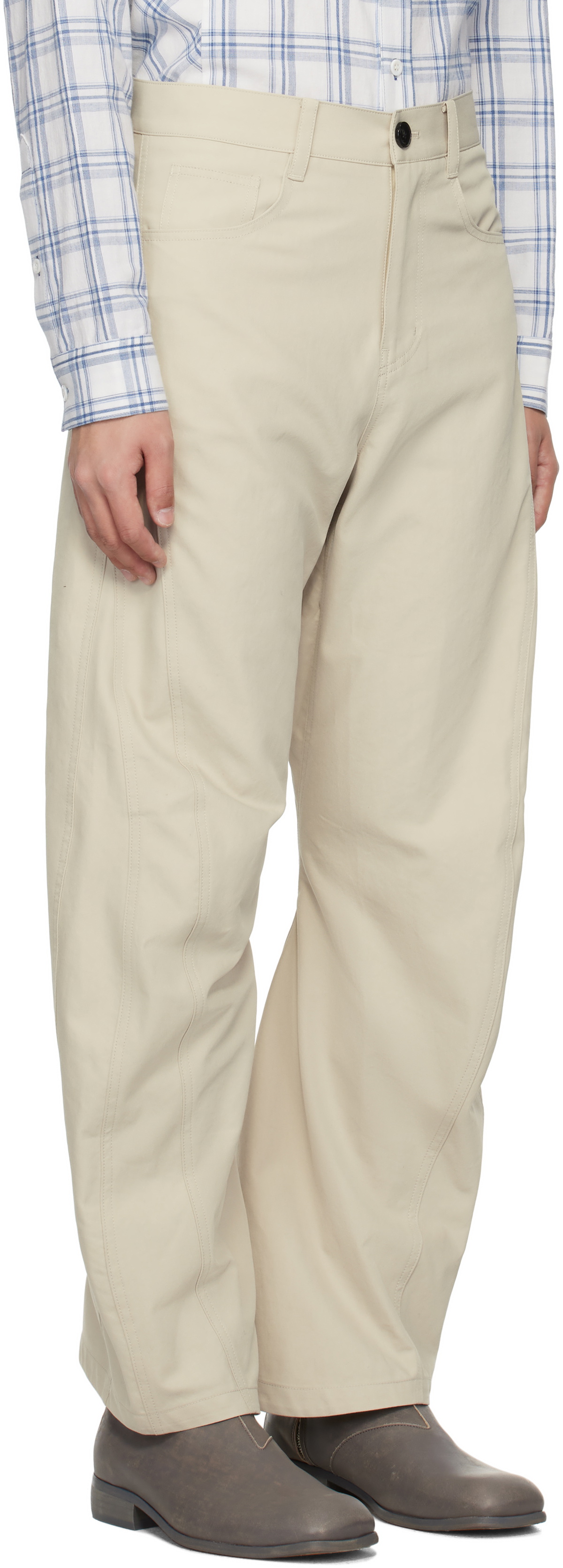 lesugiatelier Beige Curved Silhouette Trousers