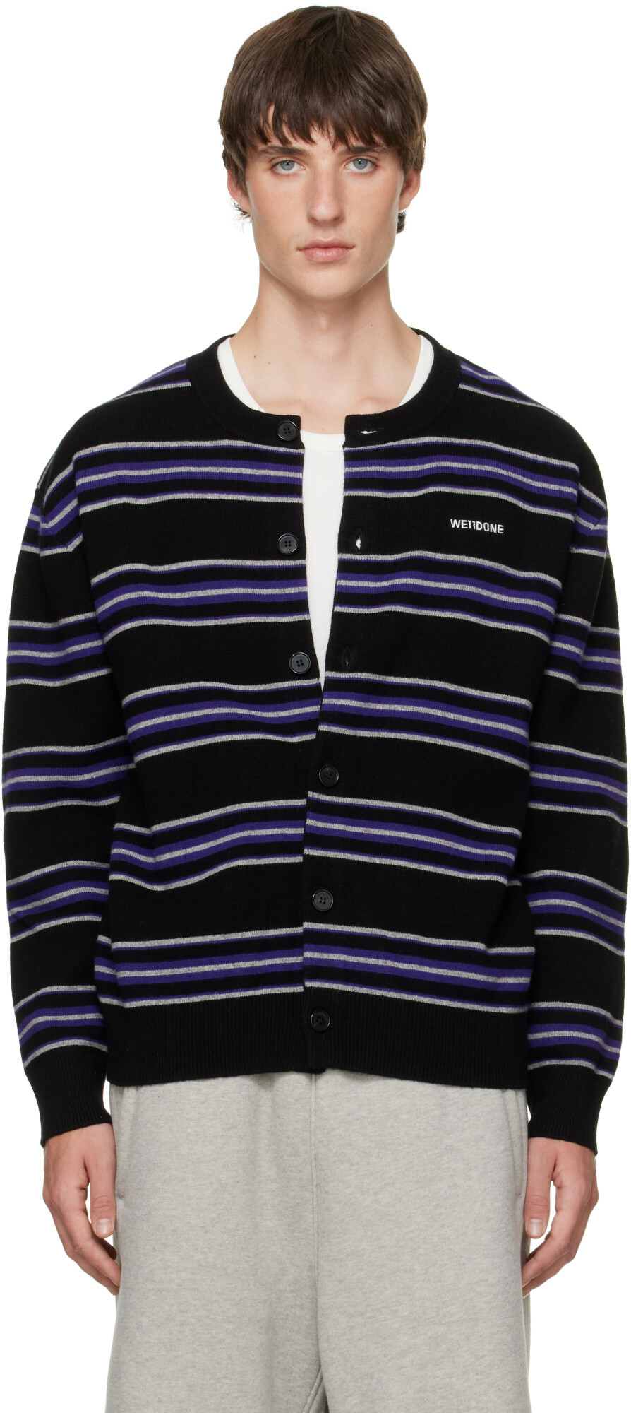 We11done Black Stripe Logo Cardigan