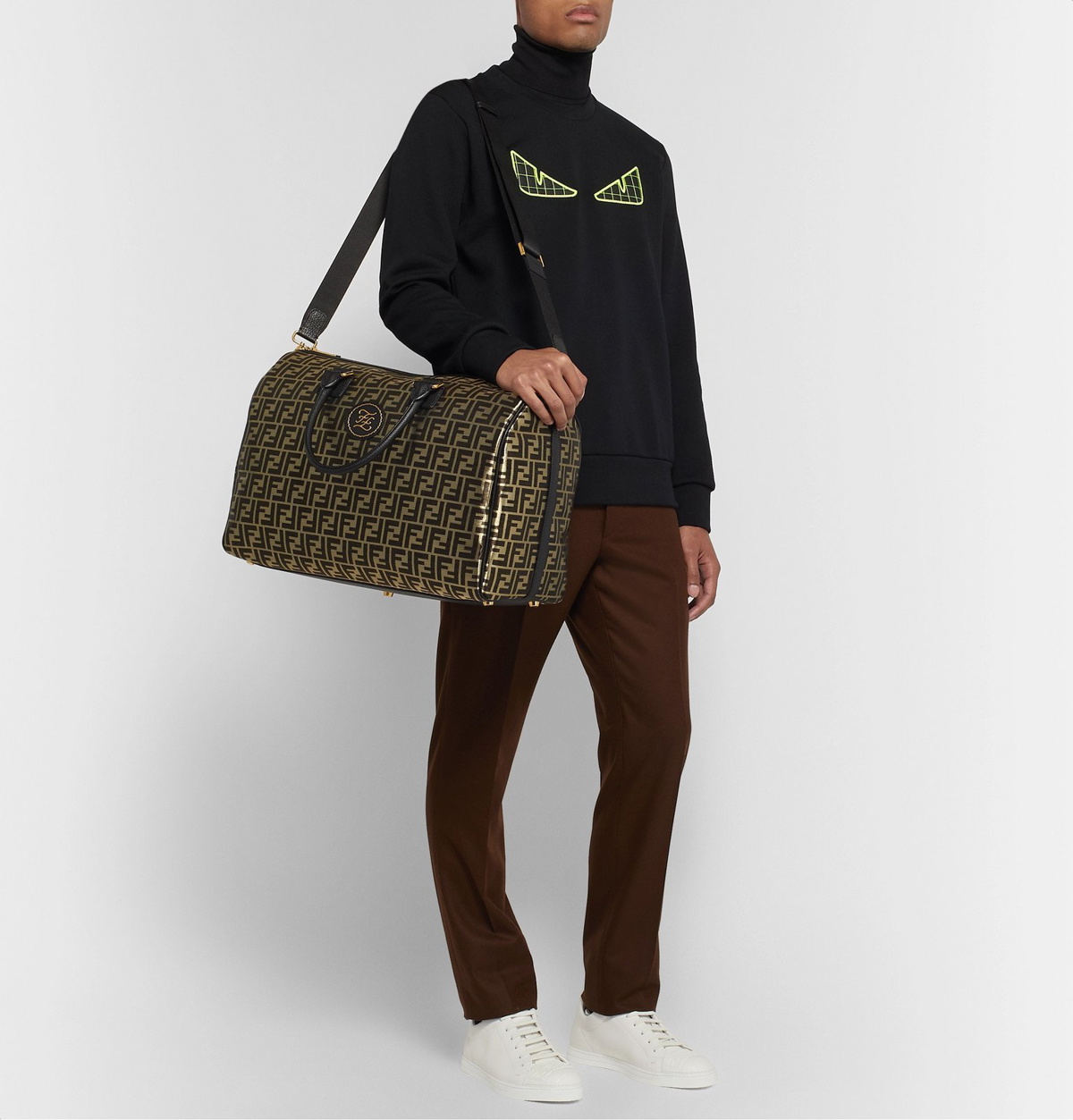 Fendi - Leather-Trimmed Logo-Jacquard Canvas Bag - Brown Fendi