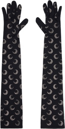 Marine Serre Black Moon Rhinestoned Jersey Long Gloves