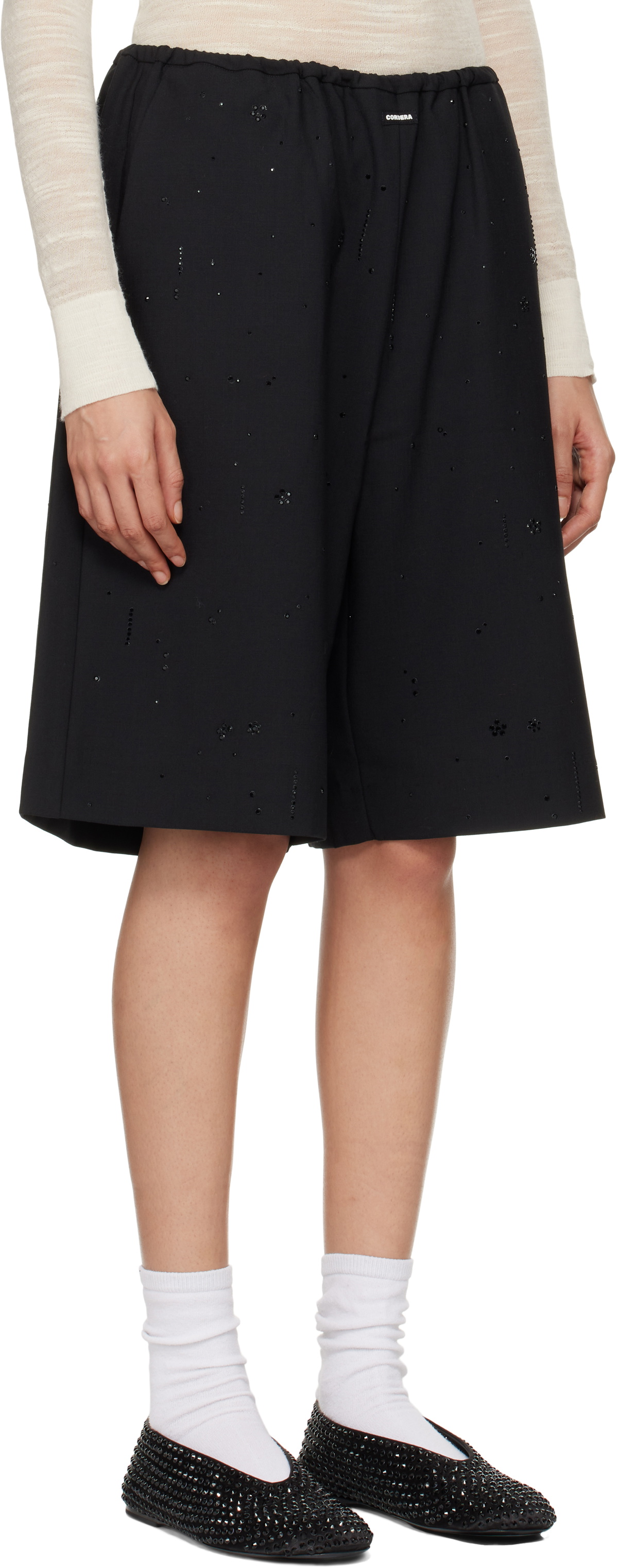 Cordera Black Embellished Bermuda Shorts