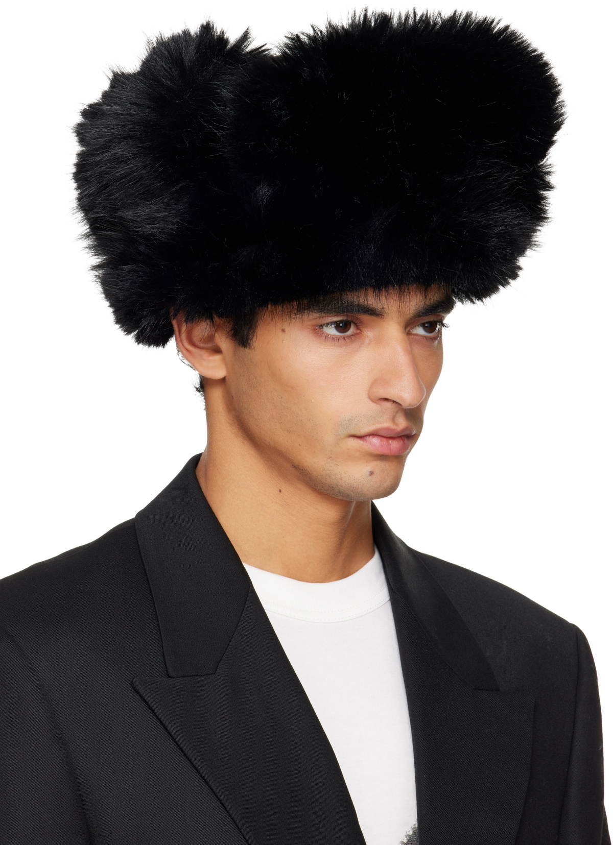 VAQUERA Black Leather & Faux-Fur Trapper Hat