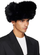 VAQUERA Black Leather & Faux-Fur Trapper Hat