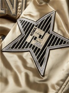 FENDI - Logo-Appliquéd Padded Metallic Satin Bomber Jacket - Gold