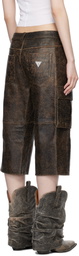 GUESS USA Brown Crackled Leather Cargo Shorts
