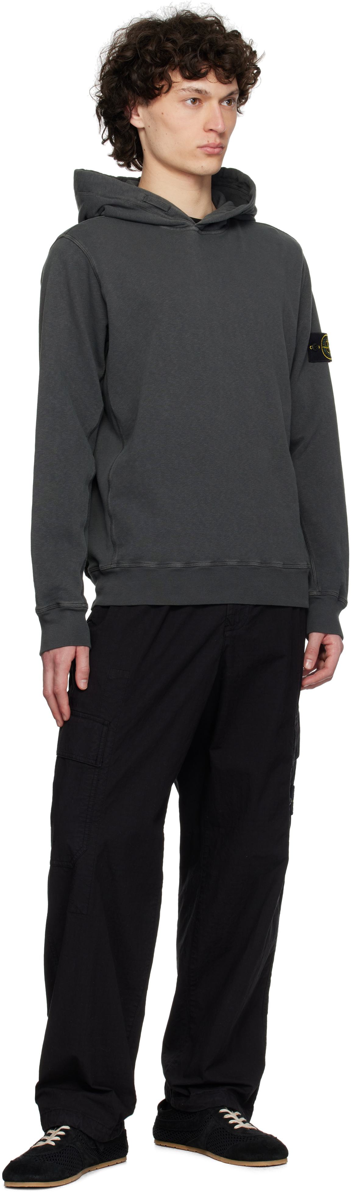 STONE  | OLD EFFECT FLEECE ZIP UP HOODIE/正規品/関税込 Stone Island - BLACK DIAGONAL FLEECE 'OLD' EFFECT ZIPPED