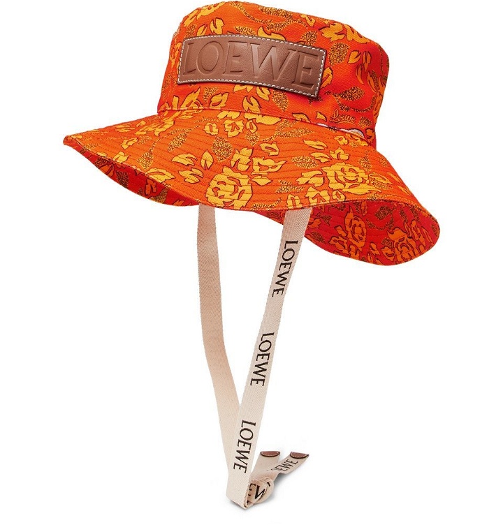 Photo: Loewe - Paula's Ibiza Leather-Appliquéd Printed Cotton-Canvas Bucket Hat - Orange