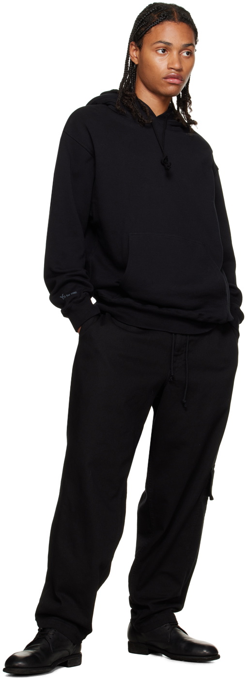 Y's For Men Black Printed Hoodie