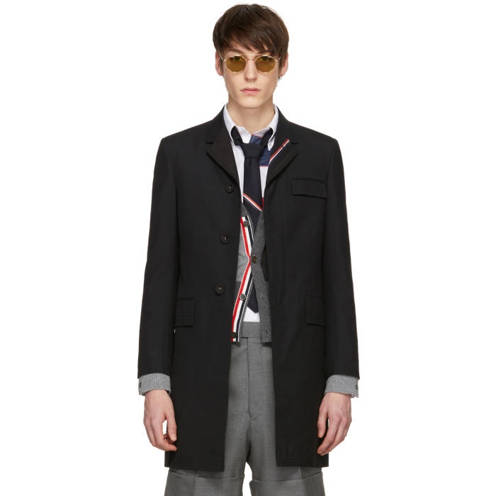 Photo: Thom Browne Black High Armhole Chesterfield Coat