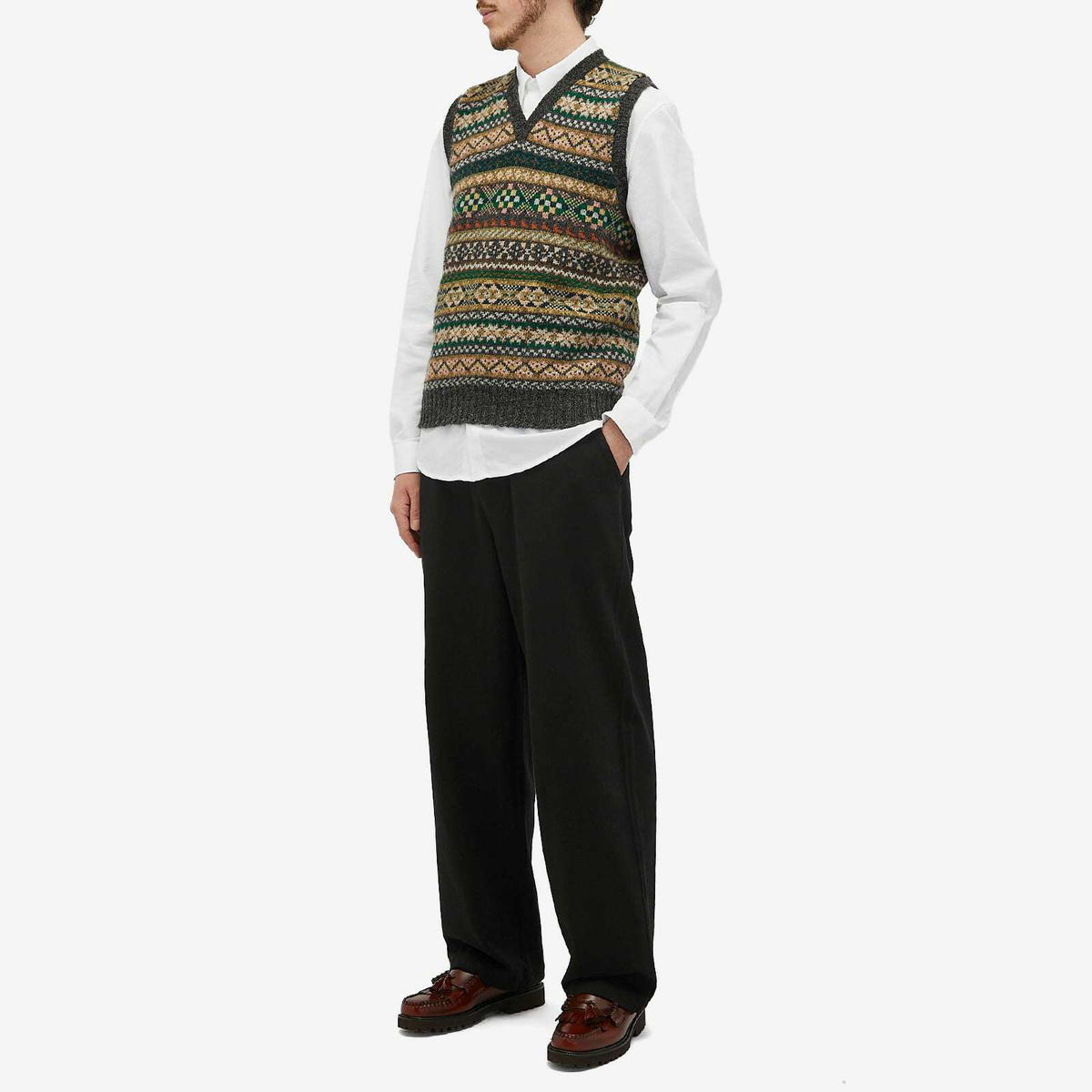 Drake's Men's Fair Isle Knitted Vest in Purple Multi Drake's