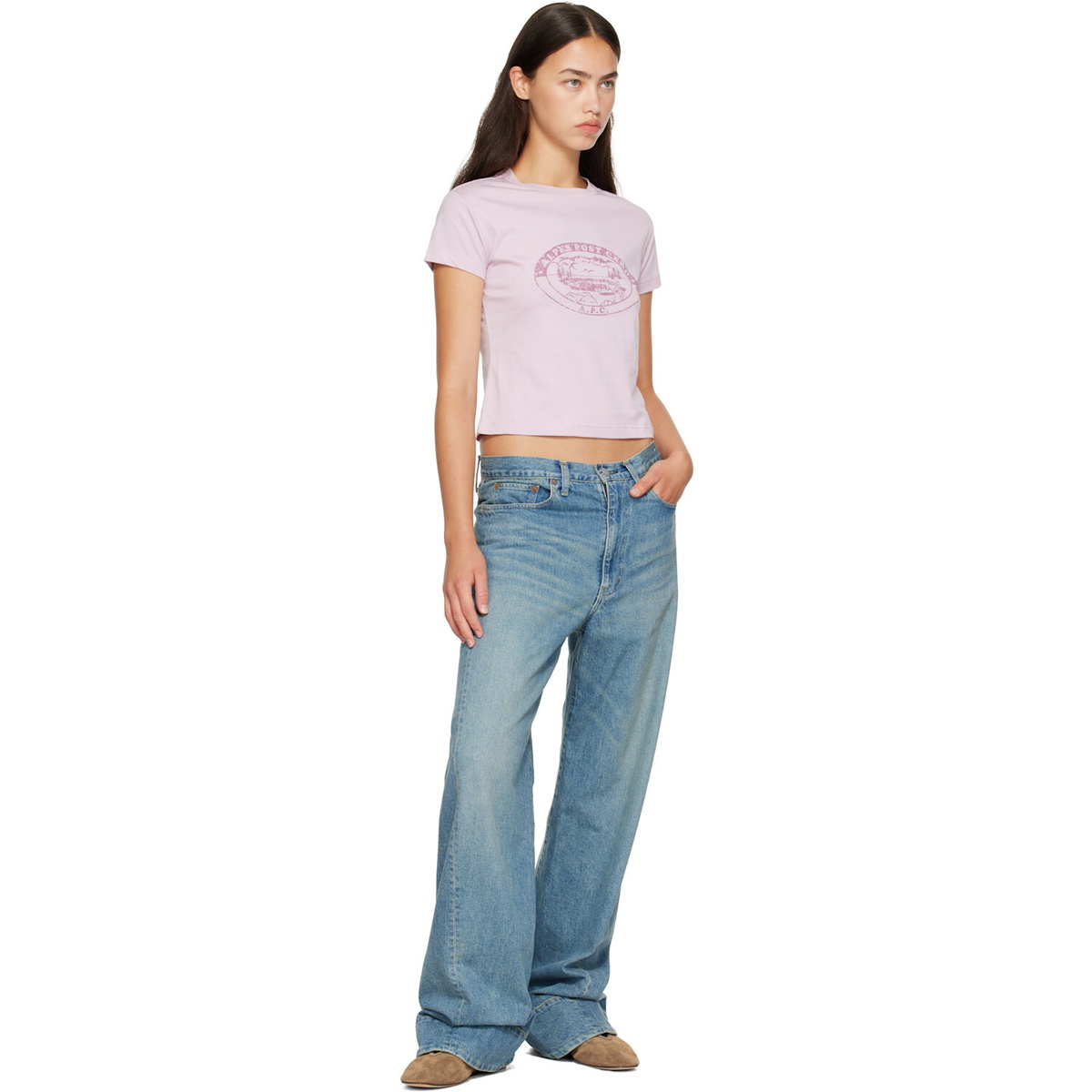 A.P.C. Pink Vintage Camping Logo T-shirt