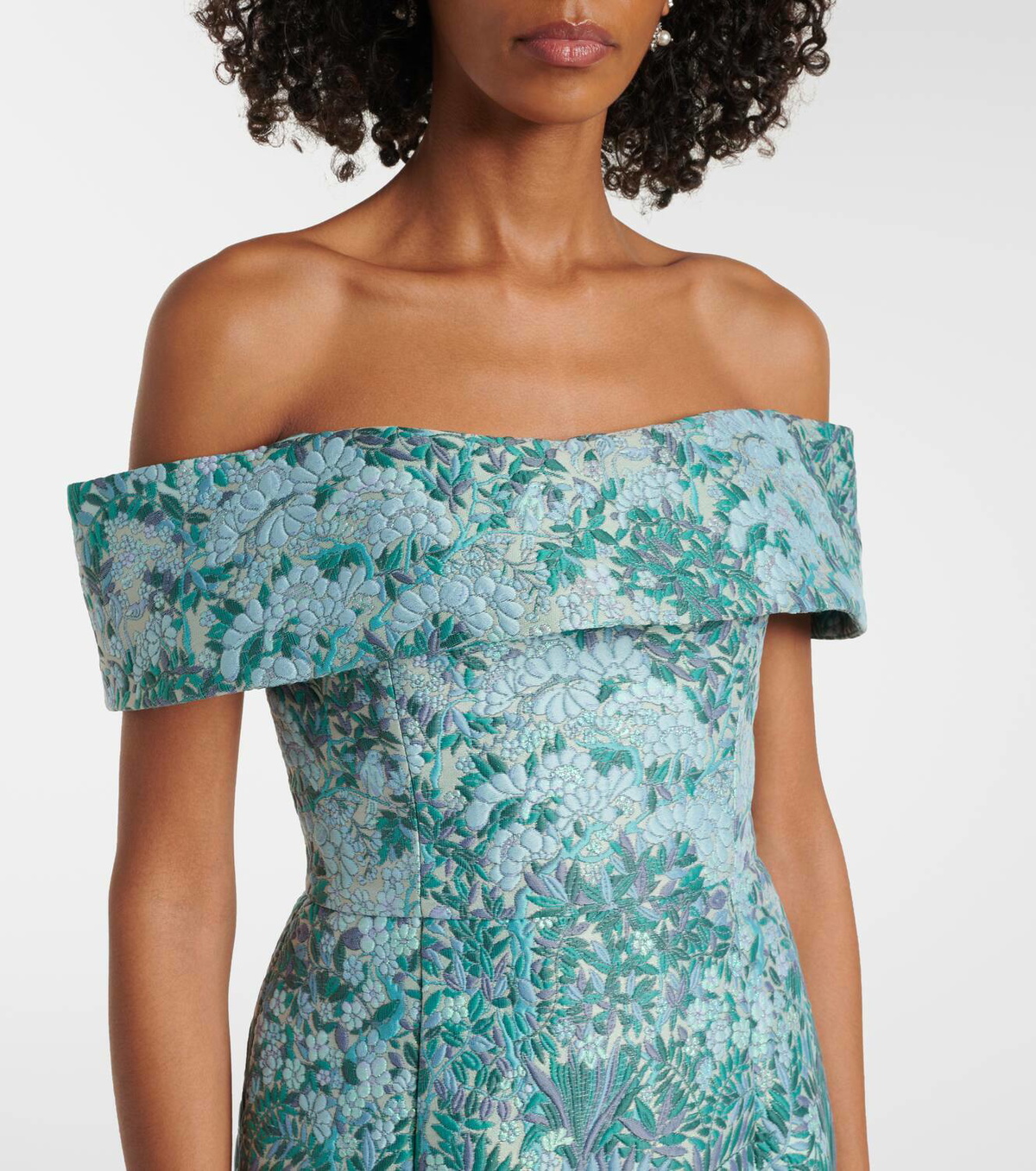 Markarian Clover floral off-shoulder brocade gown