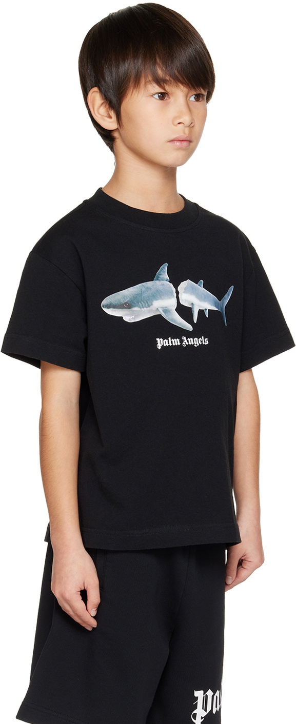 Palm Angels Kids Black Shark T-Shirt Palm Angels