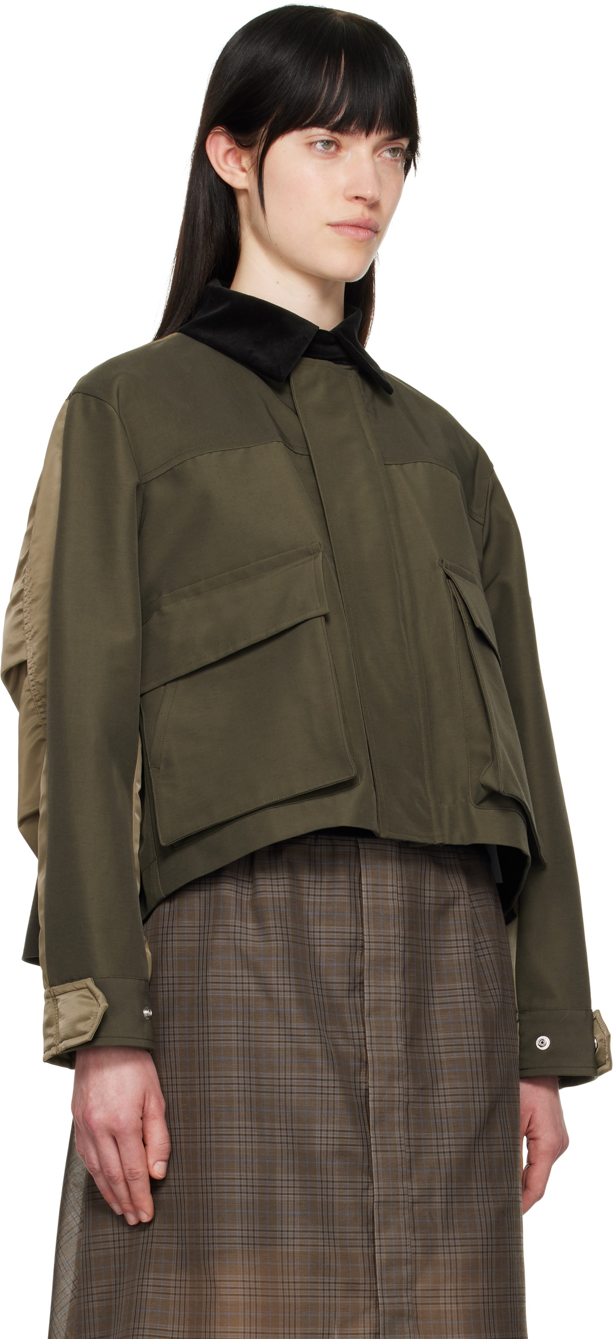 sacai Khaki Grosgrain & Nylon Twill Jacket Sacai