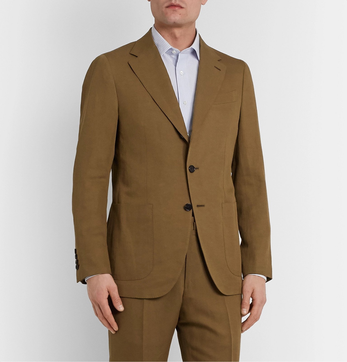 Caruso Butterfly Slim Fit Cotton Linen and Silk Blend Suit Jacket Neutrals