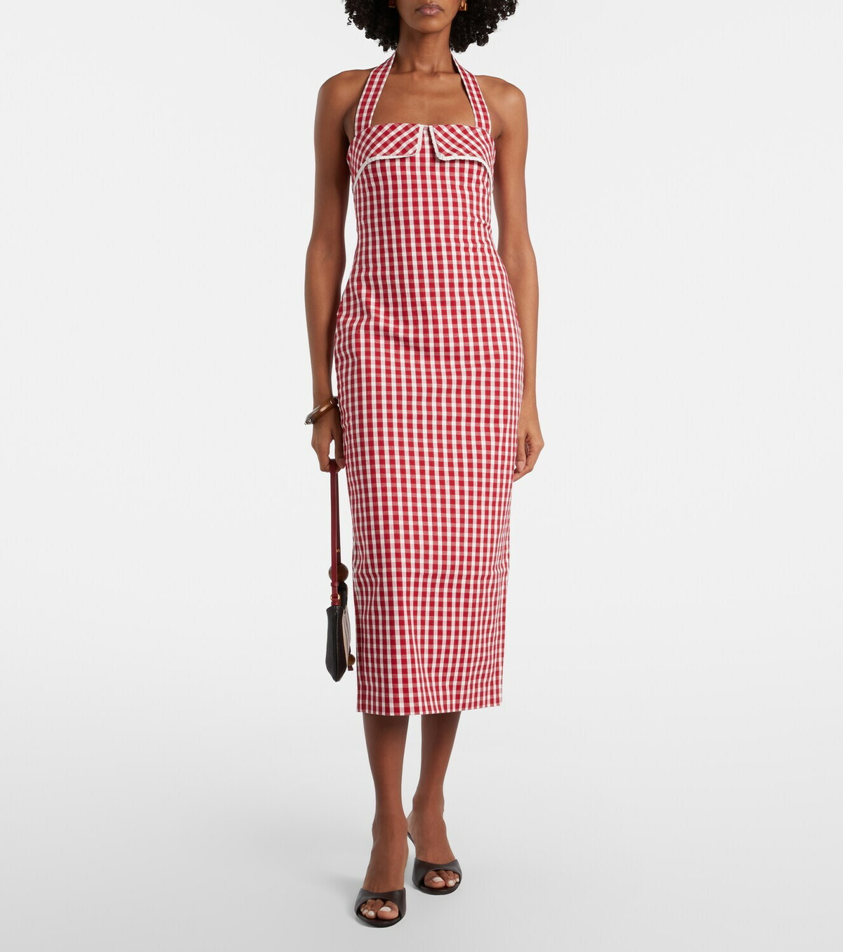 Posse Ebony gingham lace-trimmed cotton-blend midi dress