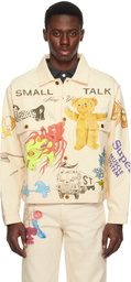Small Talk Studio SSENSE Exclusive Off-White Custom Hand Drawn Trucker Denim Jacket