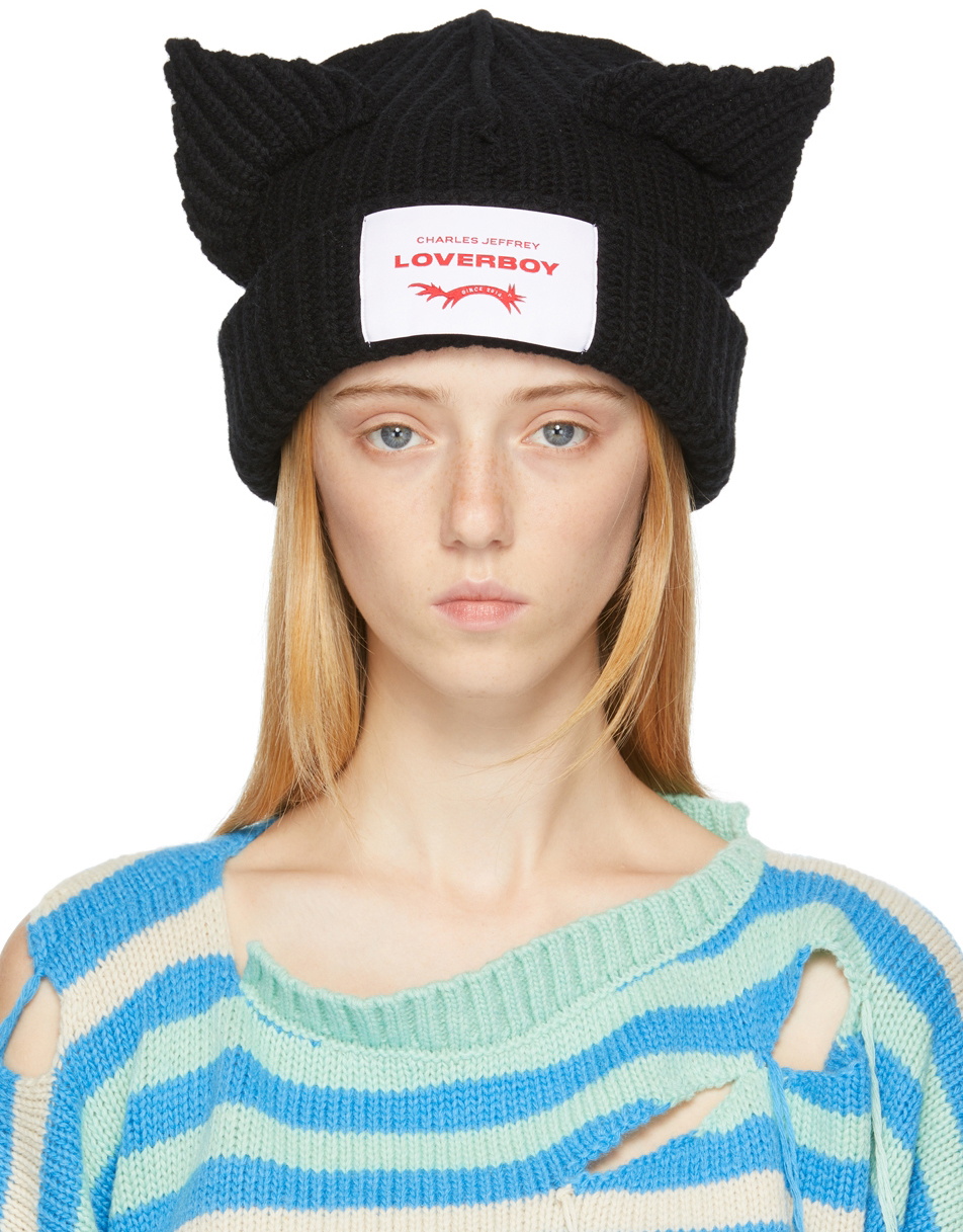 Charles Jeffrey Loverboy Black Wool Chunky Ears Beanie Charles