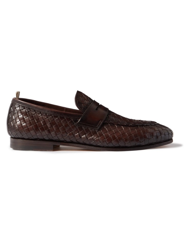 Photo: OFFICINE CREATIVE - Barona Woven Leather Penny Loafers - Brown - EU 40