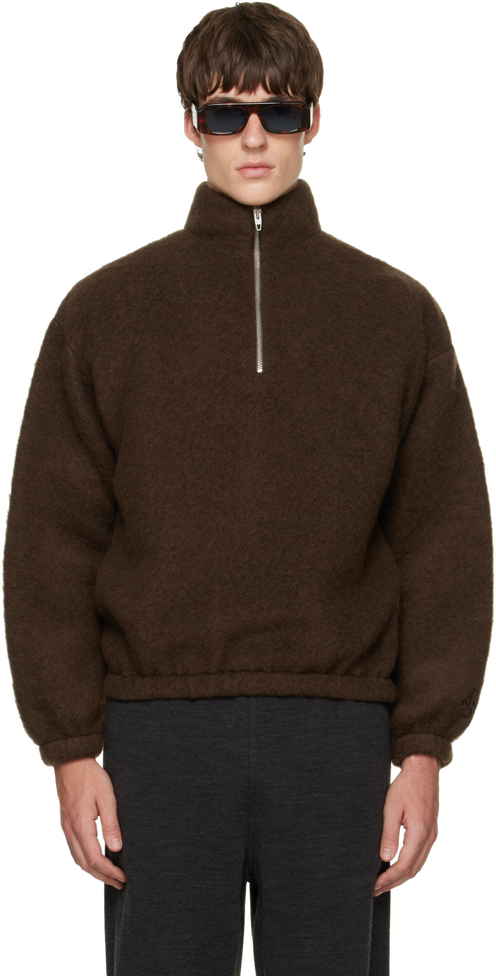 Jil Sander Brown Quarter-Zip Sweater