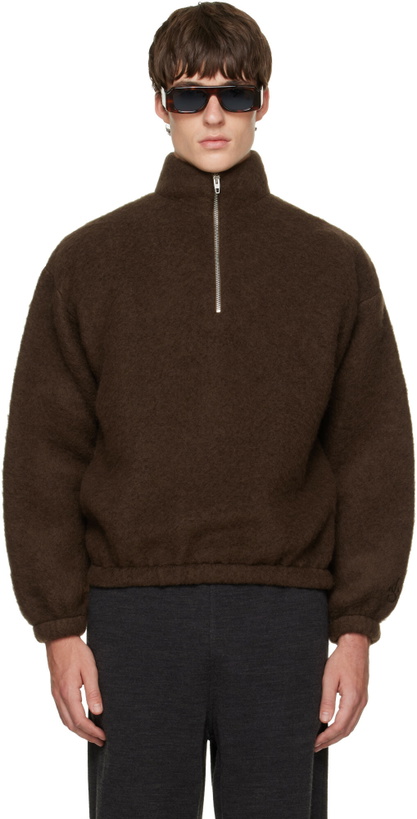 Photo: Jil Sander Brown Quarter-Zip Sweater