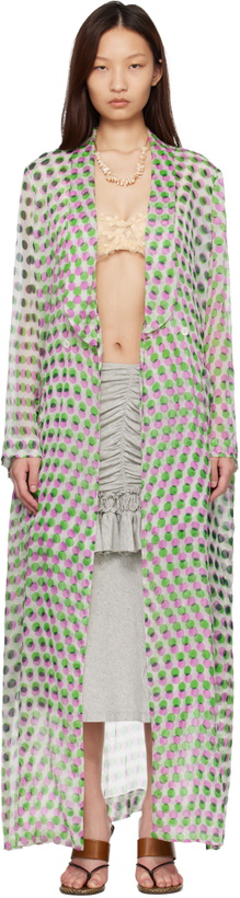 Photo: Dries Van Noten White & Green Polka Dot Print Silk Creponne Jacket