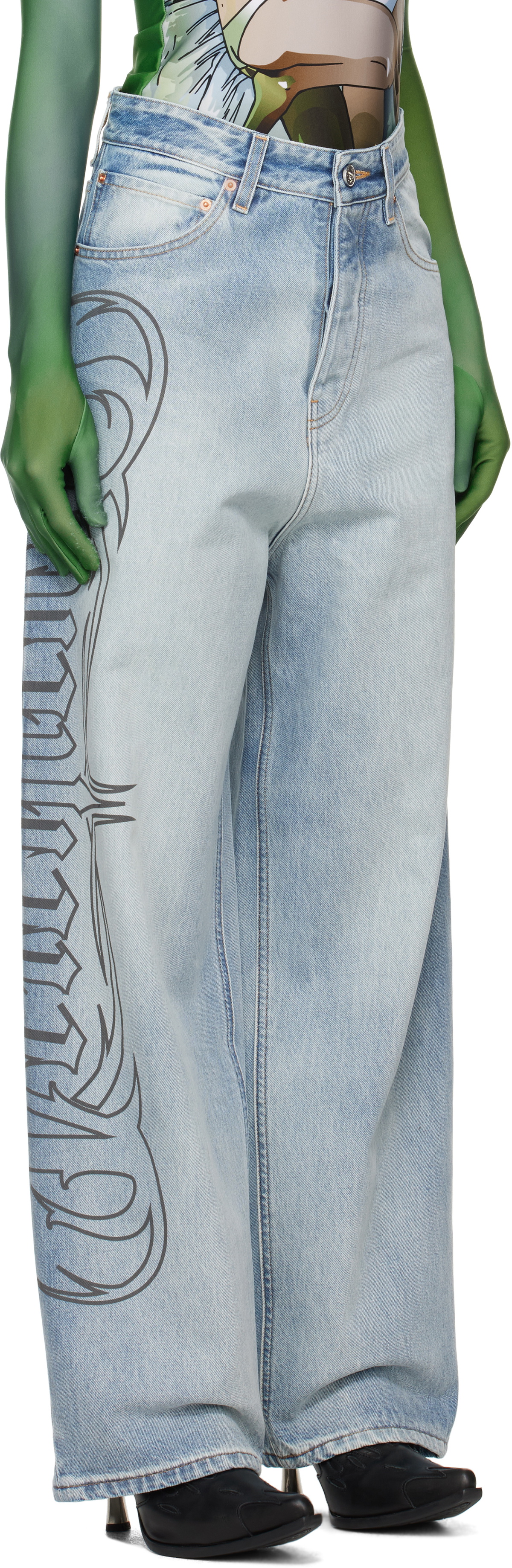VETEMENTS Blue Metal Logo Baggy Jeans