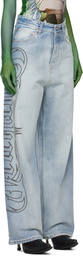VETEMENTS Blue Metal Logo Baggy Jeans