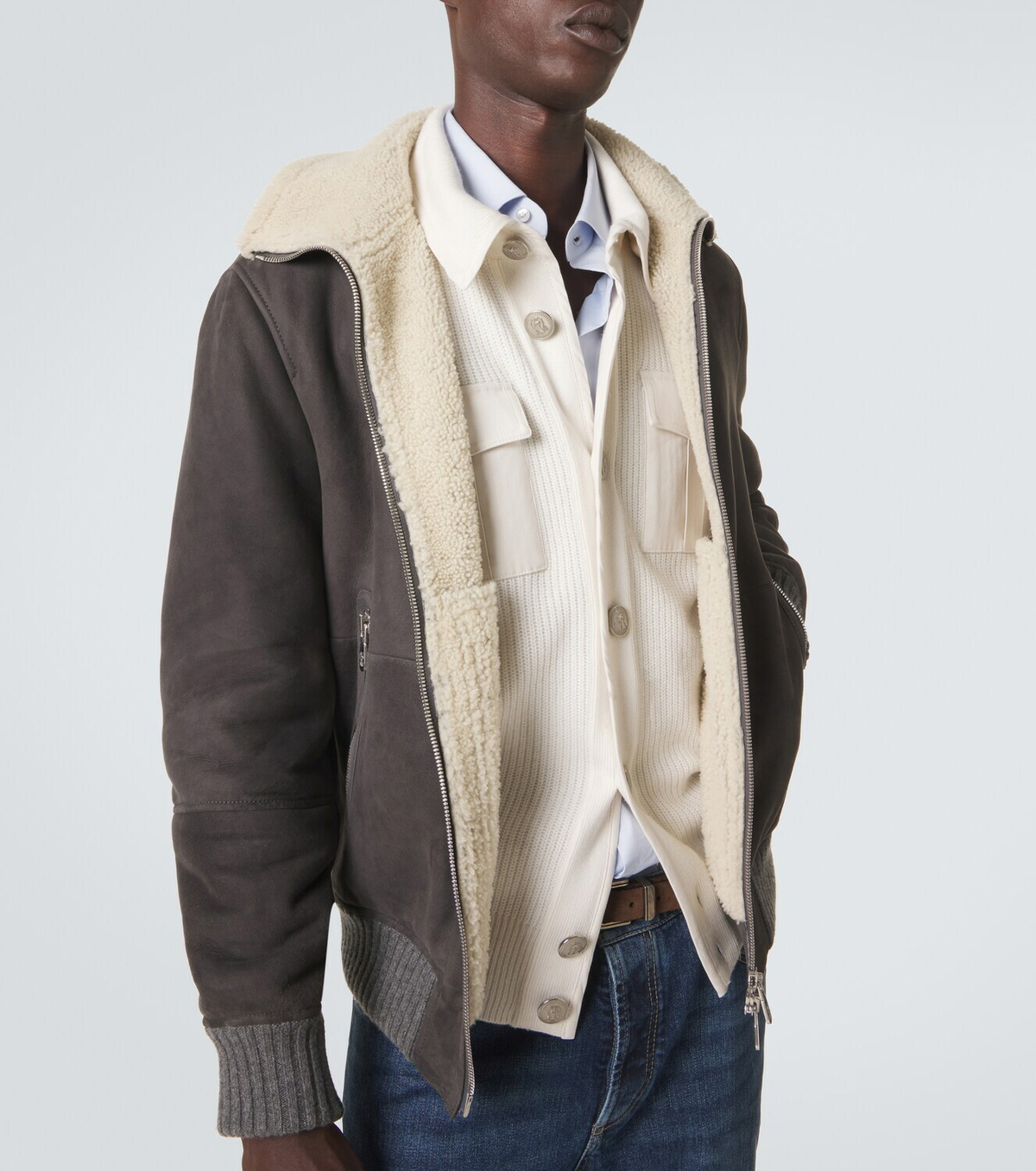 Brunello Cucinelli Cashmere-trimmed shearling blouson jacket
