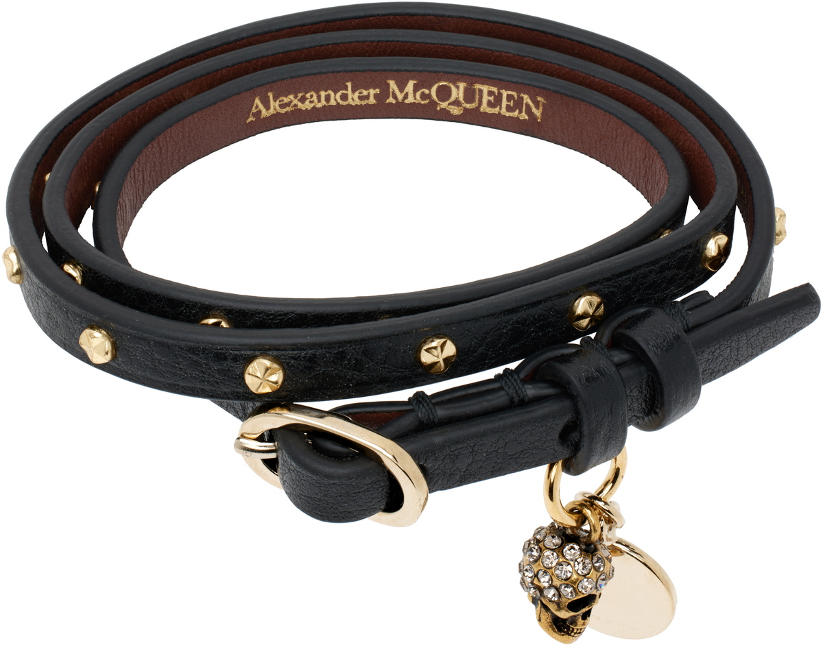 Alexander McQueen Black and Gold Studded Skull Double Wrap