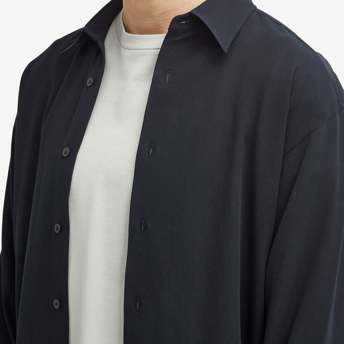 Auralee Men's Hard Twist Cotton Silk Shirt in Dark Navy Auralee