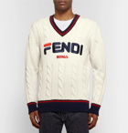 Fendi - Slim-Fit Logo-Appliquéd Cable-Knit Sweater - Men - White