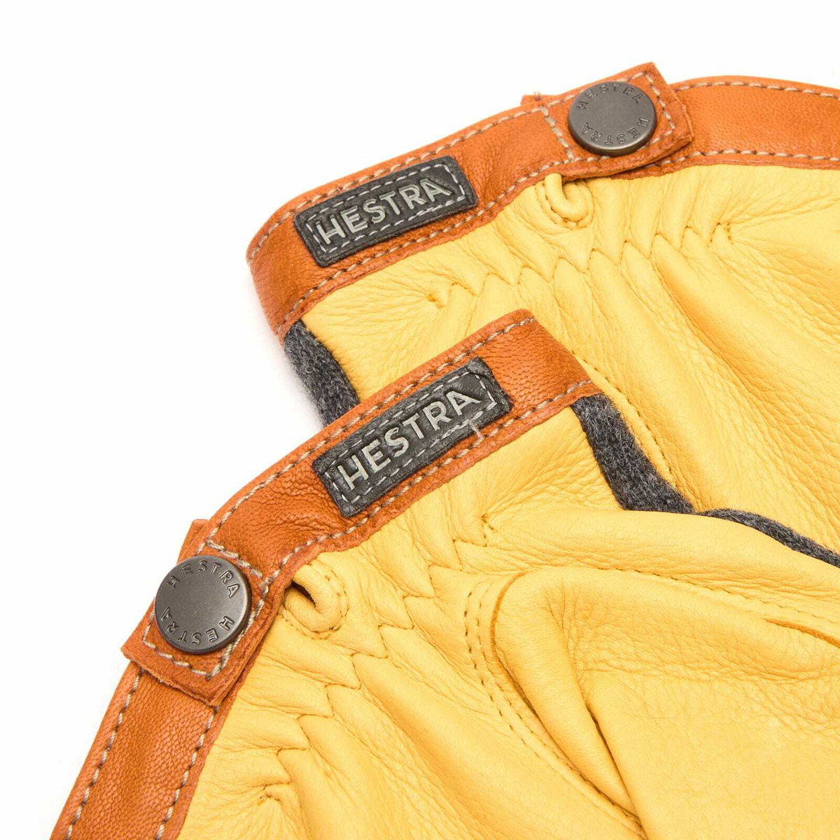 Hestra Men's Deerskin Wool Tricot Gloves in Charcoal/Natural Yellow