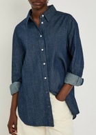 Another Tomorrow Chambray Denim Shirt Dark Blue