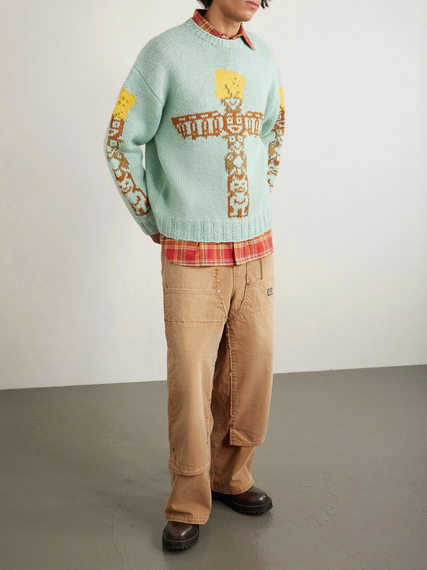 Photo: KAPITAL - Peckish Totem Pole Intarsia Wool Sweater - Blue