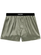 TOM FORD - Velvet-Trimmed Stretch-Silk Satin Boxer Briefs - Green