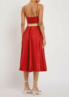 Zimmermann Rebellion Belted Linen Midi Dress Red
