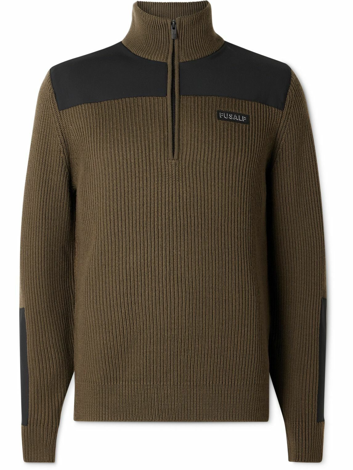 Fusalp - Theodore Jersey-Trimmed Ribbed Wool Half-Zip Sweater - Brown