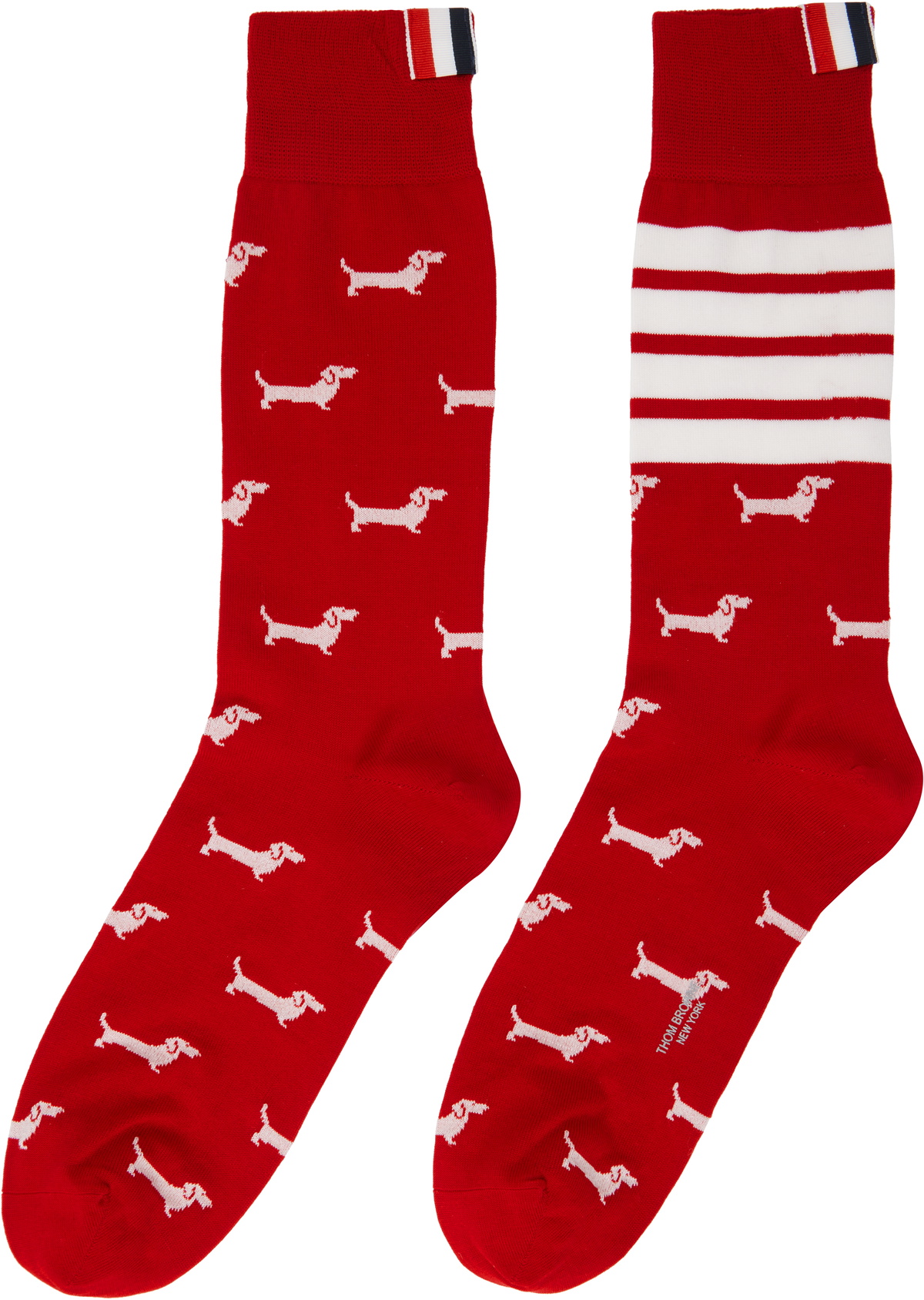 Thom Browne Red Cotton 4-Bar Hector Mid Calf Socks Thom Browne