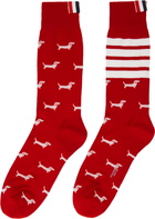 Thom Browne Red Cotton 4-Bar Hector Mid Calf Socks