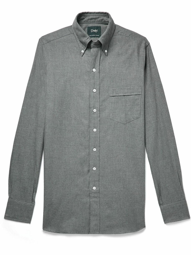 Photo: Drake's - Button-Down Collar Cotton-Flannel Shirt - Gray