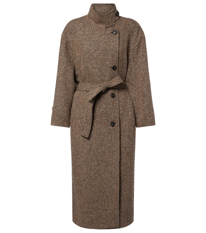 Photo: Brunello Cucinelli Belted herringbone wool-blend coat