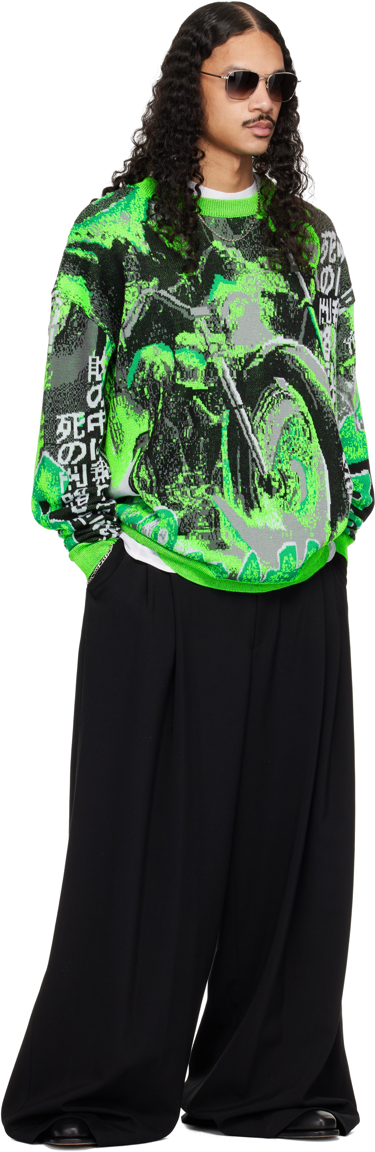LU'U DAN Green Misfit Jacquard Sweater