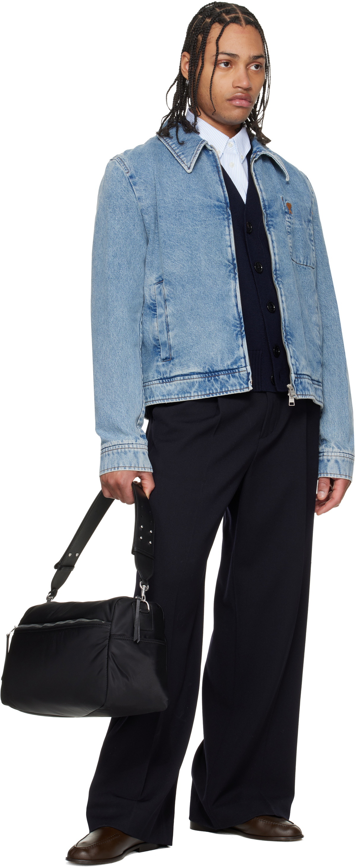AMI Paris Black Nylon Marcel Large Duffle Bag